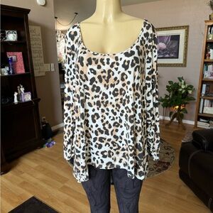 June & Vie brown, tan & cream long sleeve scoop neck tunic-size 1X